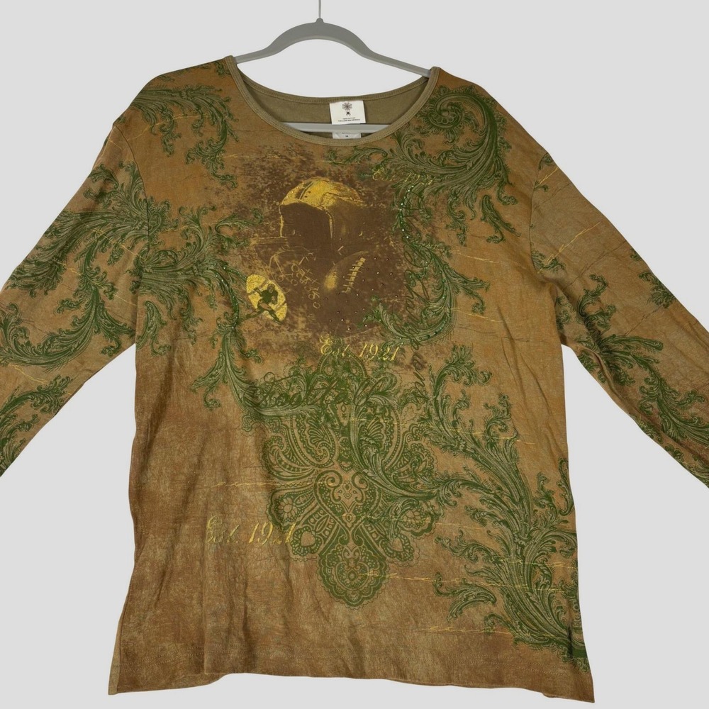 Y2K Women's Grunge Football Graphic Long Sleeve Shirt Rhinestone Goth 1x‎ Bling